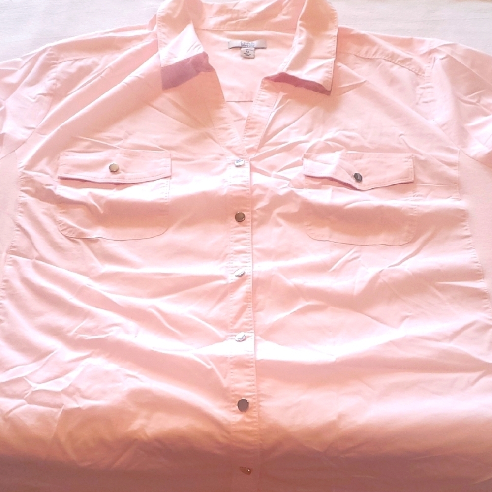 Croft & Barrow Womens Plus 4X Pink Snap Button Short Sleeve Stretch Shirt Top